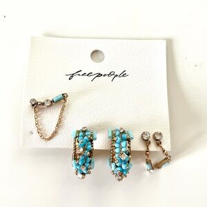 FREE PEOPLE Turquoise and Gold Earring Trio, new never worn, missing one set